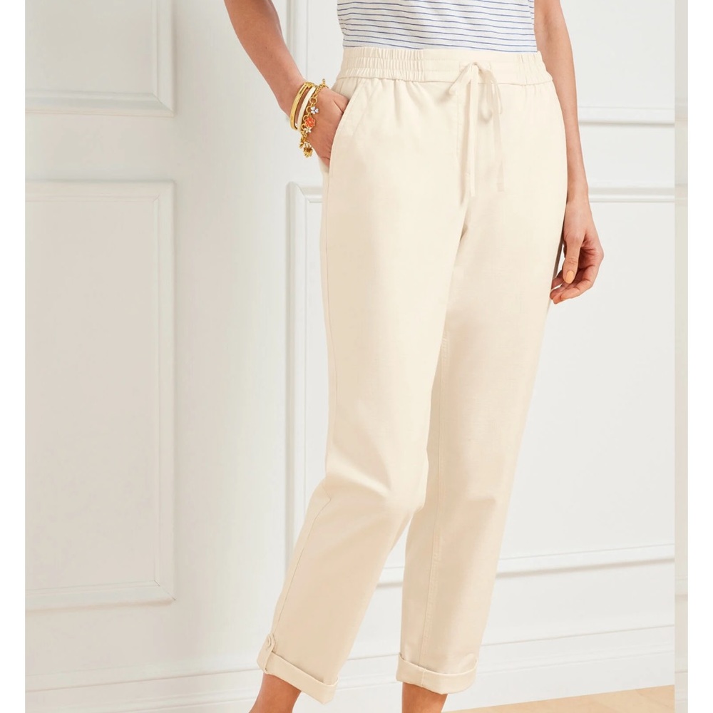 NWOT. Talbots easy slim ankle pants in cobblestone. Drawstring in size medium.